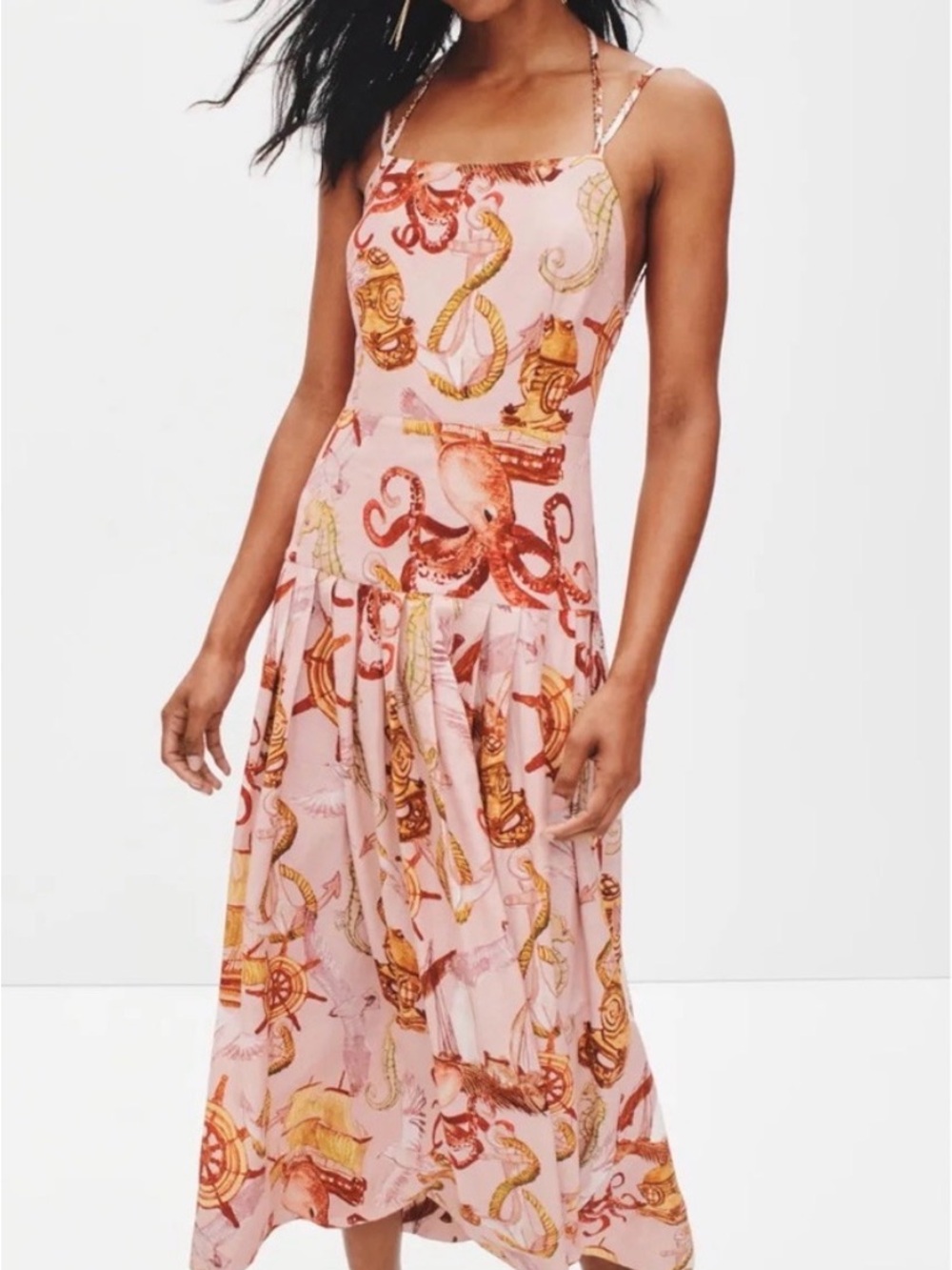 Nautical Wonder Pink Strappy Dress by FARM Rio - M